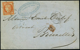 Lettre N° 5, 40c Orange Sur L De Paris Pour Bruxelles 1852 Arrivée Au Verso T.B. Signé Calves, Maury - Altri & Non Classificati