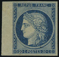 Neuf Sans Gomme N° 8, 20 C Bleu S/jaunatre Bdf, Superbe, émis NSG, Signé Calves Et Certificat - Andere & Zonder Classificatie