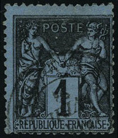 Oblitéré N° 84, 1c Noir Sur Bleu De Prusse, T.B. Signé A Brun Et JF Brun + Certificat - Sonstige & Ohne Zuordnung