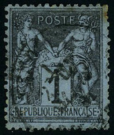 Oblitéré N° 84, 1c Noir Sur Bleu De Prusse, Bon Centrage, 1 Dent Lég Courte Comme Souvent T.B. Signé - Sonstige & Ohne Zuordnung