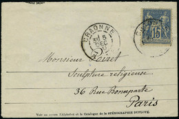 Lettre N° 90, 15cbleu Sur L, Au Verso Publicité Catalogue De La Sténographie Duployé, T.B. - Other & Unclassified