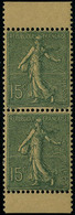 Neuf Sans Charnière N° 130l, 15c Vert Gris, Type V, Paie Verticale De Carnet Papier GC Double Bdf, TB - Other & Unclassified