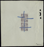 N° 12, 2c Violet Brun Albert, épreuve D'atelier Avec Perforation D'une Paire Verticale Annulée Au Crayon Bleu. Fente Rec - Altri & Non Classificati