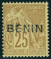 Neuf Sans Gomme N° 8A, 25c Bistre Jaune, Surcharge Bénin En Noir Avec Accent, Non émis, T.B. Rare, Signé Calves - Altri & Non Classificati