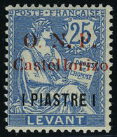 Neuf Sans Charnière N° 21aC, 1p Sur 25c Bleu, Lettres L De Castellorizo Espacées,T.B., Signé. Maury - Sonstige & Ohne Zuordnung