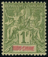 Neuf Avec Charnière N° 15a, 1f Olive Double Légende Indochine, T.B. Rare, Signé - Sonstige & Ohne Zuordnung