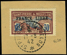 Fragment N° 233, 30c France Libre Obl Sur Fragment 17/9/42, Superbe Et Rare, Signé Calves - Other & Unclassified
