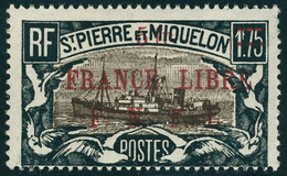 Neuf Sans Charnière N° 245b, 5f Sur 1.75 France Libre, Surcharge Rouge, Type Différent. Maury 253 , T.B. Signé JF Brun - Other & Unclassified