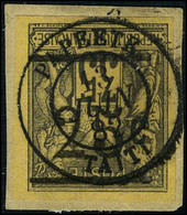 Fragment N° 1a, 25 Sur 35c Violet Noir Sur Jaune, Surcharge Renversée, Obl Centrale, Superbe Signé - Altri & Non Classificati