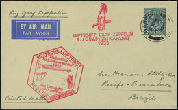 Lettre Zeppelin 5 SAF 1933, L Càd Liverpool Av 33, Cachet Illustré Rouge Berlin Friedrichshafen, Pour Recife Pernambuco  - Sonstige & Ohne Zuordnung