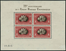 Neuf Avec Charnière N° 90A, 75è Aniversaire De UPU, Feuillet Complet De 4ex Dentelé, Cl, T.B. - Altri & Non Classificati