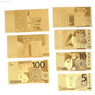 LOT DE 7 BILLETS PLAQUES COULEURS OR .( 5€ .10€ .20€ . 50€ . 100€ . 200€ . 500€ .) - Fiktive & Specimen