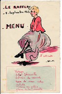 Ancien Menu Petite Aquarelle Originale Le Rafflay 5 Septembre 1947 44 Château-Thébaud 44 - Menükarten