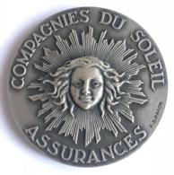 Médaille Assurances Compagnies Du Soleil. R.B. Baron. 1952. Poinçon 1 Argent. Diam. 50mm - 65gr - Professionals / Firms