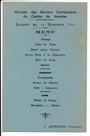 Ancien Menu Amicale Des Anciens Combattants Du Canton De Varades Banquet Du 12 Novembre 1933 - Menükarten