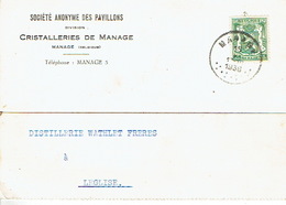 CP Publicitaire MANAGE 1938 - CRISTALLERIES DE MANAGE - SOCIETE ANONYME DES PAVILLONS - Manage