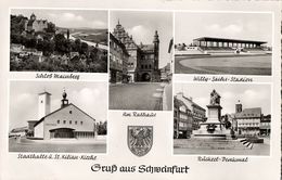 SCHWEINFURT, Willy-Sachs-Stadion, Stadthalle, Rathaus, Schloss (1960s) AK - Schweinfurt