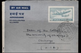 1958 INDIA  AEROGRAMME  75N.P. POSTED TO CHICAGO - Aerograms