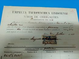 Portugal Intérêt Obligataire Timbre Fiscal Surchargé Republica 1911 Corrida Ovp. Revenue Stamp Bond Interest Bullfight - Storia Postale