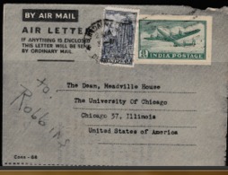 1954 INDIA  AEROGRAMME 8AS. UPRATED WITH 4AS.POSTAL STAMP POSTED TO CHICAGO - Aerogrammi