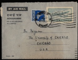 1958 INDIA  AEROGRAMME 8AS. UPRATED WITH 25N.P.POSTAL STAMP POSTED TO CHICAGO - Aerogramme