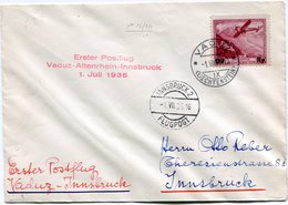 LIECHTENSTEIN LETTRE AVEC CACHET "ERSTER POSTFLUG VADUZ-ALTENRHEIN-INNSBRUCK" DEPART VADUZ 1 VII 35 POUR L'AUTRICHE - Poste Aérienne