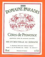 étiquette Vin Cotes De Provence Domaine Paradis 1990 B Delesalle à Le Luc En Provence - 75 Cl - Rosé (Schillerwein)