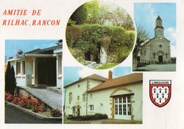 87. CPSM. RILHAC RANCON. Multi Vues, Source Saint Jean (miracles.) église, Place Du Marché, Poste, Mairie. 1987. - Rilhac Rancon
