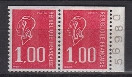 Variété Du N°1892 Rouge Neuf Sans Charnière, Paire De Carnet Non Dentelé Accidentel En Haut, Rogné En Bas - Unused Stamps
