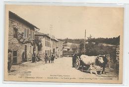 69 - Rhone Chansay Attelage Boeufs Grande Rue Au Fond Hotel Bouvier Vilain 1933 - Autres & Non Classés