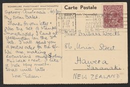 AUSTRALIA KGV - NEW ZEALAND 1937 DAYAK WOMEN HAT MAKING POSTCARD - Storia Postale