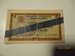 RARE RUSSIA USSR 1965 CERTIFICATE 3 RUBLES VNESHPOSYLTORG  ,0 - Russie