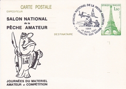 ENTIER POSTAL 1982 PARIS TOUR EIFFEL CARTE POSTALE N° 429 CP1 SALON NATIONAL PECHE AMATEUR CHALON 71 - Cartes Postales Repiquages (avant 1995)