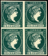 Ed. NE Bl. 4 1859. No Emitido. 12 Cuartos. Ensayo Color Verde (Galvez 214) - Used Stamps