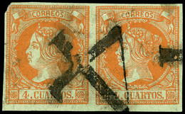 Ed. 0 52 Pareja Marca Prefilatélica Porteo “4” (Pamplona) Marquillada. Muy Rara. - Used Stamps