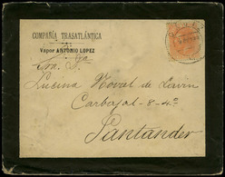 Ed. 210 - 1884. Cda A Santander. Sobre Con Membrete Impreso “Compañia Transatlántica…" - Ungebraucht