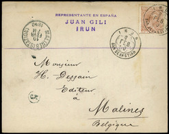 Ed. T.P. 217 1890. Tarjeta Publicitaria “Juan Gili-Irún” Cda A Belgica. Rara En Estas Fechas. - Ungebraucht