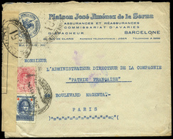 Ed. 276+viñeta - 1918. Carta Con Membrete “Maison Jose Jimenez De La Serna” Y Cda De Barcelona A Paris - Neufs