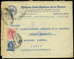 Ed. 276+viñeta - 1918. Carta Con Membrete “Maison Jose Jimenez De La Serna” Y Cda De Barcelona A Paris - Nuovi