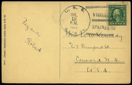 T.P. Sello USA 1913. “Vigo”. Preciosa Tarjeta Cda A USA Con Fechador “U.S.S. 13/07/13. Vigo” Ex Aracil. - Unused Stamps