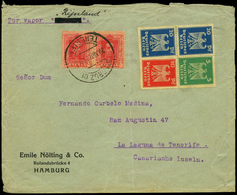 Ed. 317(2)+Sellos Alemania - 1926. Carta Cda Correo Marítimo “Vapor Rijhland” De Hamburgo A La Laguna - Neufs