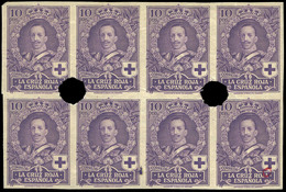 Ed. ** 337aMT S/D. Bl. De 8. - Taladro En Medio. Color Violeta. Cat. +900€ - Unused Stamps