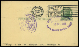 E.P. USA 1928. E. Postal Cdo Con Rodillo “Hund Term. Sta. N.Y. 25/Oct/28” Y Marca “Compañia Transatlántica…" - Neufs