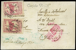 Ed. T.P 480(2) 1930. Zeppelín. Tarjeta Cda Con 2 Ejemplares De 4 Pts. Ferrocarril, Por Graff Zeppelín A Nueva York - Unused Stamps
