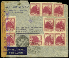 Ed. 674(14)+673 - 1937. Carta Cda Correo Aereo De Barcelona A Montevideo. Espectacular Y Raro Franqueo. Ex Aracil. - Unused Stamps