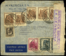 Ed. 675(5)+673 - 1936. Carta Cda Correo Aereo De Barcelona A Montevideo. Espectacular Y Raro Franqueo. Ex Aracil. - Unused Stamps