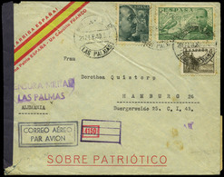 Ed. 816A+870+885 - Sobre Patriótico De “Puerto De La Luz 23/02/40” A Alemania - Unused Stamps