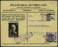 Ed. 825+Local Canarias - Precioso Sobre Con Publicidad De “Cuerdas Kunzel” Cda “por Via Aerea 31/Jul/37. Las Palmas” - Unused Stamps