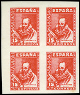 * Bl. De 4 1938. 2 Pruebas S/D Efigie Cervantes (15 Cts. Violeta Y Rojo). Raros. - Ungebraucht