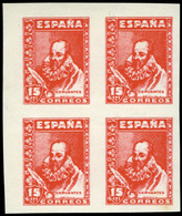 * Bl. De 4 1938. 2 Pruebas S/D Efigie Cervantes (15 Cts. Violeta Y Rojo). Raros. - Nuevos